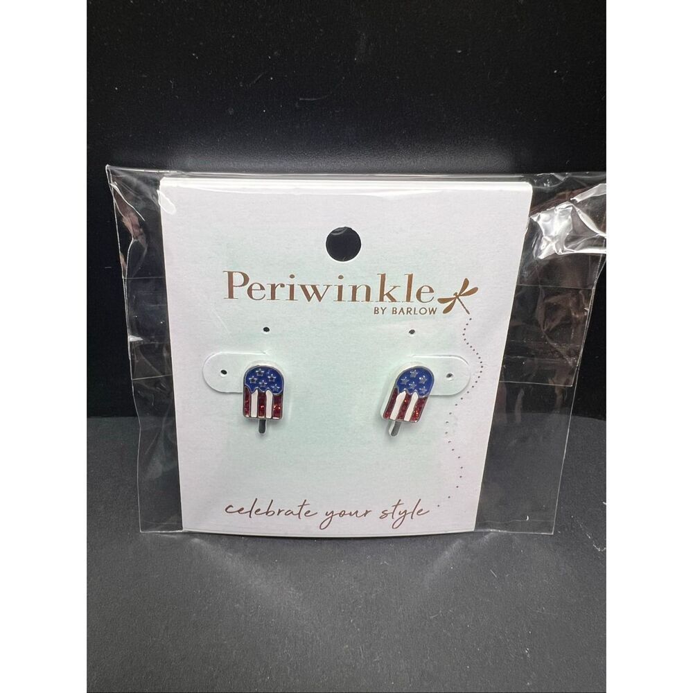 New! Periwinkle By Barlow Red White Blue Patriotic Rocket Popsicle Stud Earrings